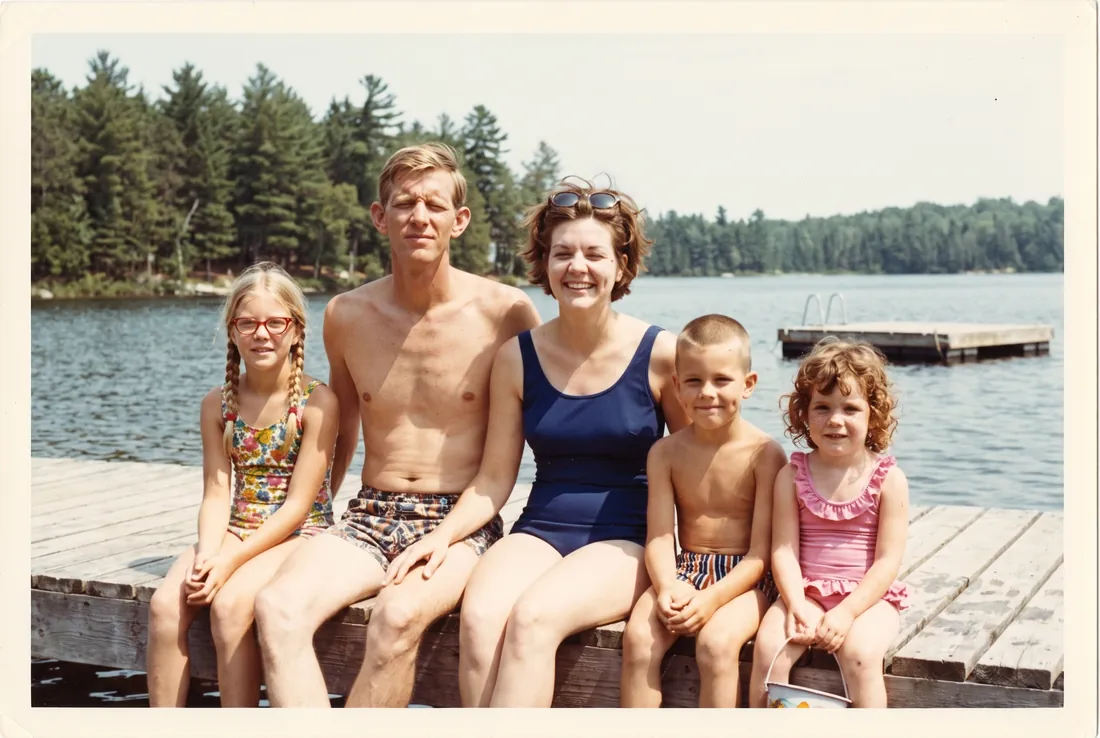 The Lawson family on the dock at Crooked Lake, July 1976.